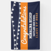 Navy Blue Oranje Afstuderen Vet Script Land Spandoek (Verticaal)