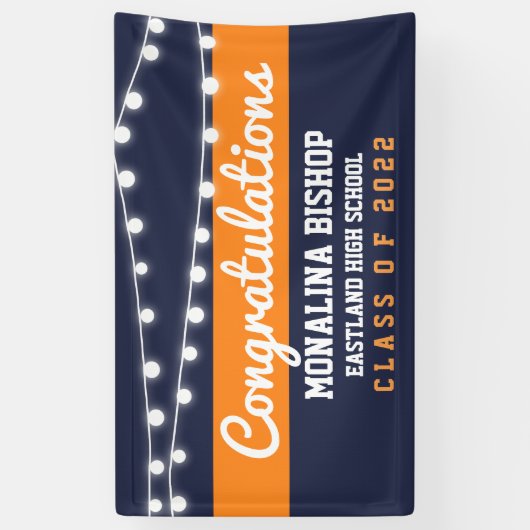 Navy Blue Oranje Afstuderen Vet Script Land Spandoek (Verticaal)