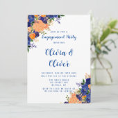 Navy Blue Oranje Botanical Floral Engagement Party Kaart (Staand voorkant)