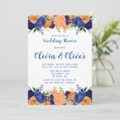 Navy Blue Oranje Botanical Florals Wedding Shower Kaart (Staand voorkant)