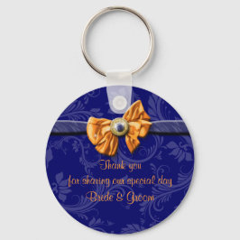 Navy blue oranje bruiloft thema "dank u" sleutelhanger