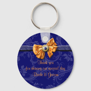 Navy blue oranje bruiloft thema "dank u" sleutelhanger