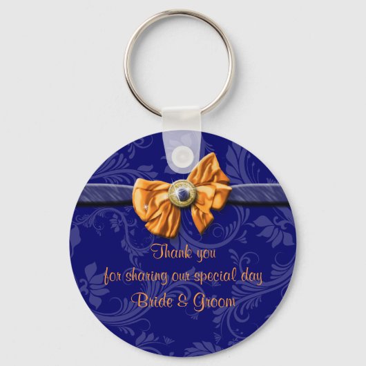 Navy blue oranje bruiloft thema "dank u" sleutelhanger (Voorkant)