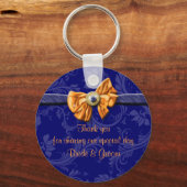 Navy blue oranje bruiloft thema "dank u" sleutelhanger (Voorkant)