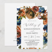 Navy Blue, Oranje en bruin Floral Herfst 2 Kaart (Voorkant / Achterkant)