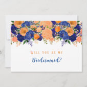 Navy Blue Oranje Floral... ben je mijn Bridesmaid Kaart (Voorkant)