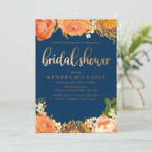 Navy Blue Oranje floral Bridal Shower Kaart (Staand voorkant)