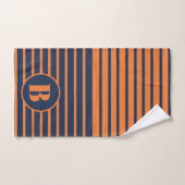 Navy Blue Oranje Gestreepte Monogram Handdoek (Handdoek)