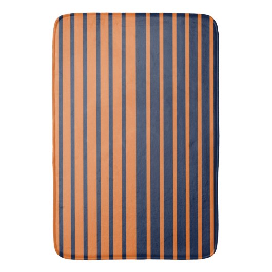 Navy Blue Oranje Horizontal Striped Bath Mat (Voorkant Verticaal)