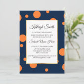 Navy Blue Oranje Polka Dot College Trunk Party Kaart (Staand voorkant)