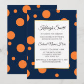 Navy Blue Oranje Polka Dot College Trunk Party Kaart (Voorkant / Achterkant)