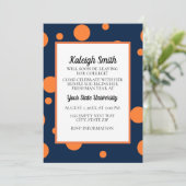 Navy Blue Oranje Stippen College Trunk Party Kaart (Staand voorkant)