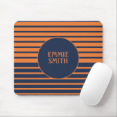 Navy Blue Oranje Striped Personalized Muismat (Met muis)
