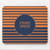 Navy Blue Oranje Striped Personalized Muismat (Voorkant)