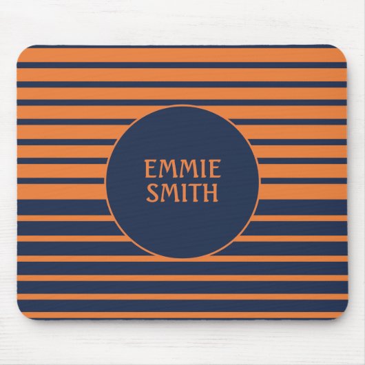 Navy Blue Oranje Striped Personalized Muismat (Voorkant)
