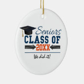 Navy Blue Oranje Typografie Afstuderen ornament (Rechts)