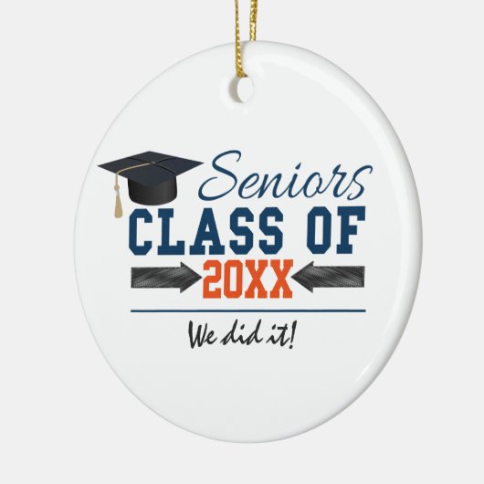 Navy Blue Oranje Typografie Afstuderen ornament (Links)