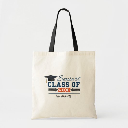 Navy Blue Oranje Typography Afstuderen Canvas tas (Voorkant)