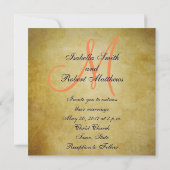 Navy Blue Oranje Vintage Wedding Invitation Kaart (Achterkant)