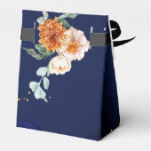 Navy blue oranje white flow bruiloft aangepast bedankdoosjes (Achterkant)