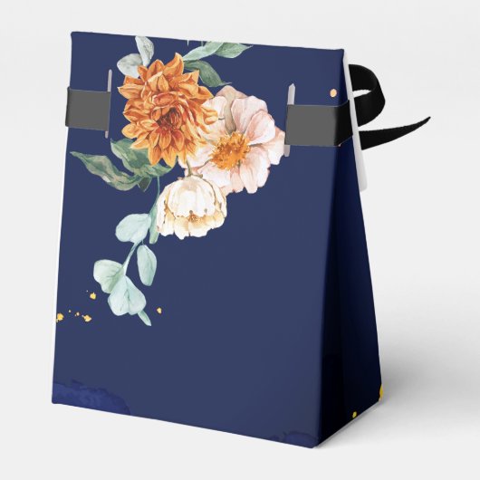 Navy blue oranje white flow bruiloft aangepast bedankdoosjes (Achterkant)