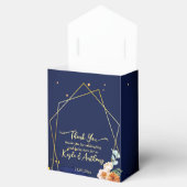 Navy blue oranje white flow bruiloft aangepast bedankdoosjes (Geopend)