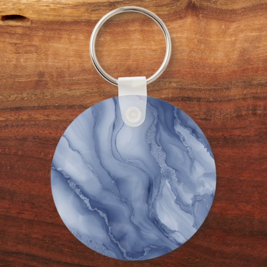 Navy- Blue Organic Marble-Like Texture Sleutelhanger (Voorkant)