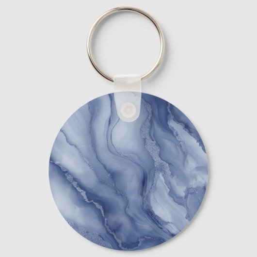 Navy- Blue Organic Marble-Like Texture Sleutelhanger (Achterkant)