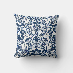Navy Blue Ornamental Floral Damask Pattern Kussen