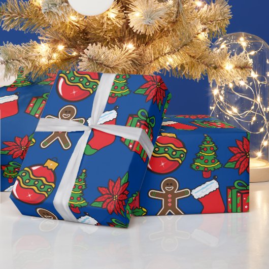 Navy Blue Ornamenten kerstcadeauverpakking Cadeaupapier (Feestdagen)