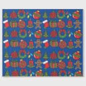 Navy Blue Ornamenten kerstcadeauverpakking Cadeaupapier (Vlak)