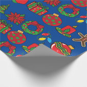 Navy Blue Ornamenten kerstcadeauverpakking Cadeaupapier (Hoek)