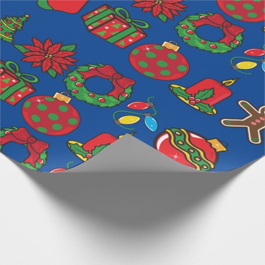 Navy Blue Ornamenten kerstcadeauverpakking Cadeaupapier (Hoek)