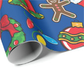 Navy Blue Ornamenten kerstcadeauverpakking Cadeaupapier (Rol Hoek)