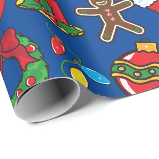 Navy Blue Ornamenten kerstcadeauverpakking Cadeaupapier (Rol Hoek)