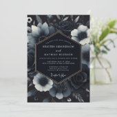 Navy Blue Ornate Gothic Wedding Kaart (Staand voorkant)