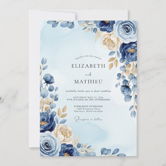 Navy Blue Ornate Winter Wedding Kaart (Voorkant)