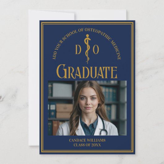 Navy Blue Osteopathic Medical School Afstuderen Aankondiging (Voorkant)