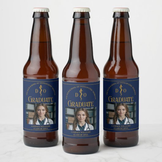 Navy Blue Osteopathic Medical School Afstuderen Bier Etiket (Flessen)