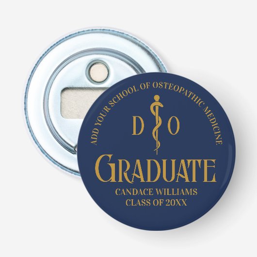 Navy Blue Osteopathic Medical School Afstuderen Button Flesopener (Voorkant)