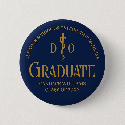 Navy Blue Osteopathic Medical School Afstuderen Ronde Button 5,7 Cm (Voorkant)