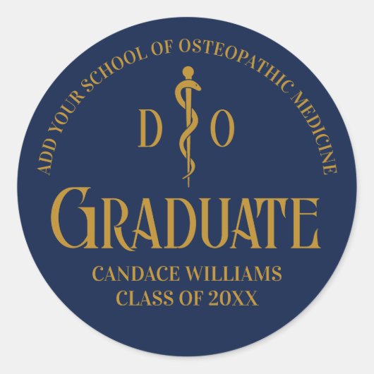 Navy Blue Osteopathic Medical School Afstuderen Ronde Sticker (Voorkant)