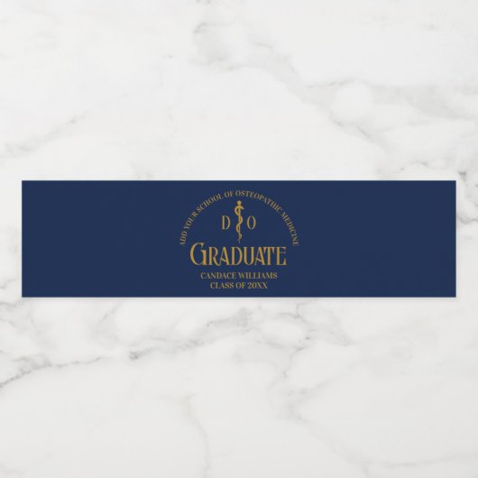 Navy Blue Osteopathic Medical School Afstuderen Waterfles Etiket (Enkel label)