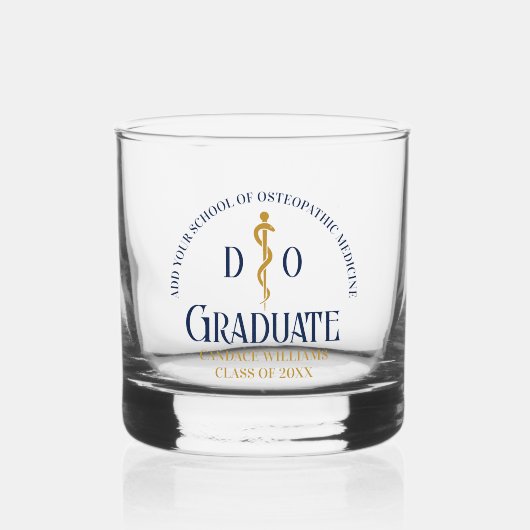Navy Blue Osteopathic Medical School Afstuderen Whisky Glas (Voorkant)