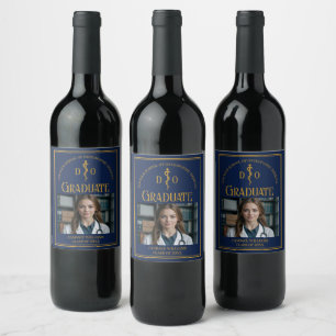 Navy Blue Osteopathic Medical School Afstuderen Wijn Etiket