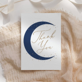 Navy Blue Over the Moon Boy Baby shower Bedankkaart
