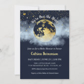 Navy Blue Over the Moon Celestial Gold Baby shower Kaart (Voorkant)