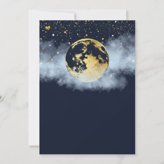 Navy Blue Over the Moon Celestial Gold Baby shower Kaart (Achterkant)