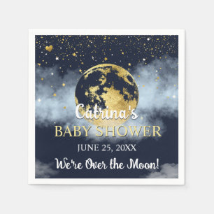 Navy Blue Over the Moon en Sterren Baby shower Servet
