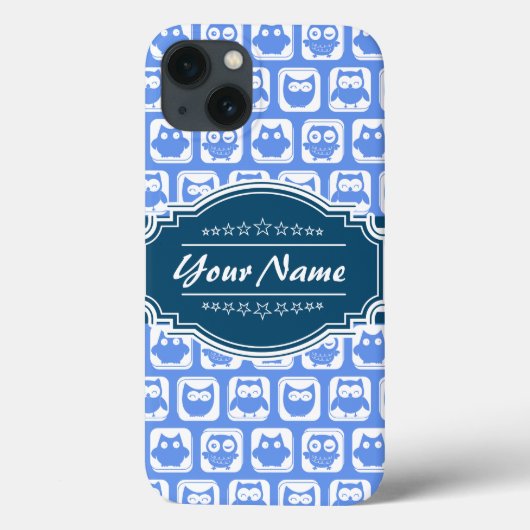 Navy Blue Owl Persoonlijke naam Case-Mate iPhone Case (Achterkant)
